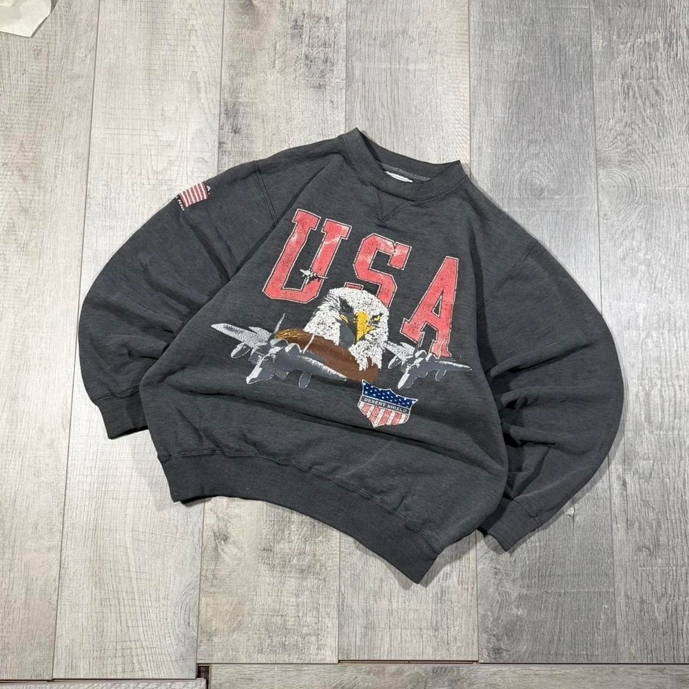 90s distressed USA American eagke galt sand pullover crewneck sweatshirt